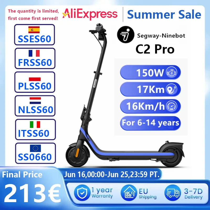 EU Stock Original Ninebot by Segway C2 Pro Children Electric Scooter 16 km/h Max Speed 17Km Rnge For 6-14 years old Kickscooter