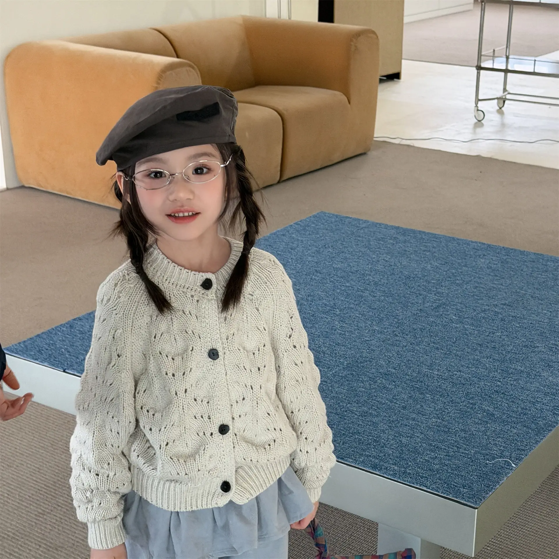 2026 Autumn New Children Long Sleeve Sweater Cardigan Girls Fashion Hollowed Out Knitted Coat Baby loose Knitwear Kids Clothes