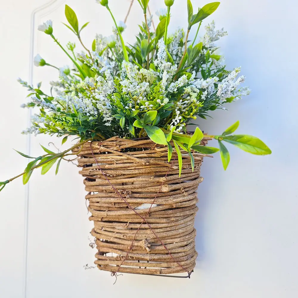 Elegant Floral Door Basket Wicker Rattan Wreath Wildflower White Berry Hanging Decoration For Home Porch Wall Accent
