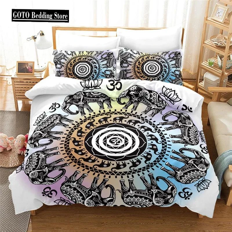 

Indian Elephant Bedroom Bedding Set Housse De Couette Mandala Boho Home Textile Duvet Cover with Pillowcovers Beds Set Covers