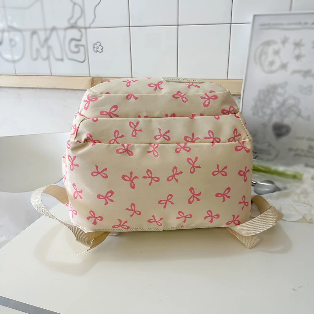 Koreanischer Mode-Rucksack mit Schleifenmuster für Damen, leicht, schlicht, Schulrucksack für Studentinnen, dreiteiliges Set. – Detail 5