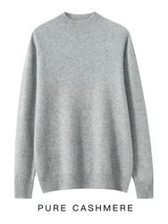 New Men's Mock Neck Basics Pullover Sweater Autumn Winter Soft Warm Smart Casual Loose 100% Cashmere Knitwear Clothes Tops