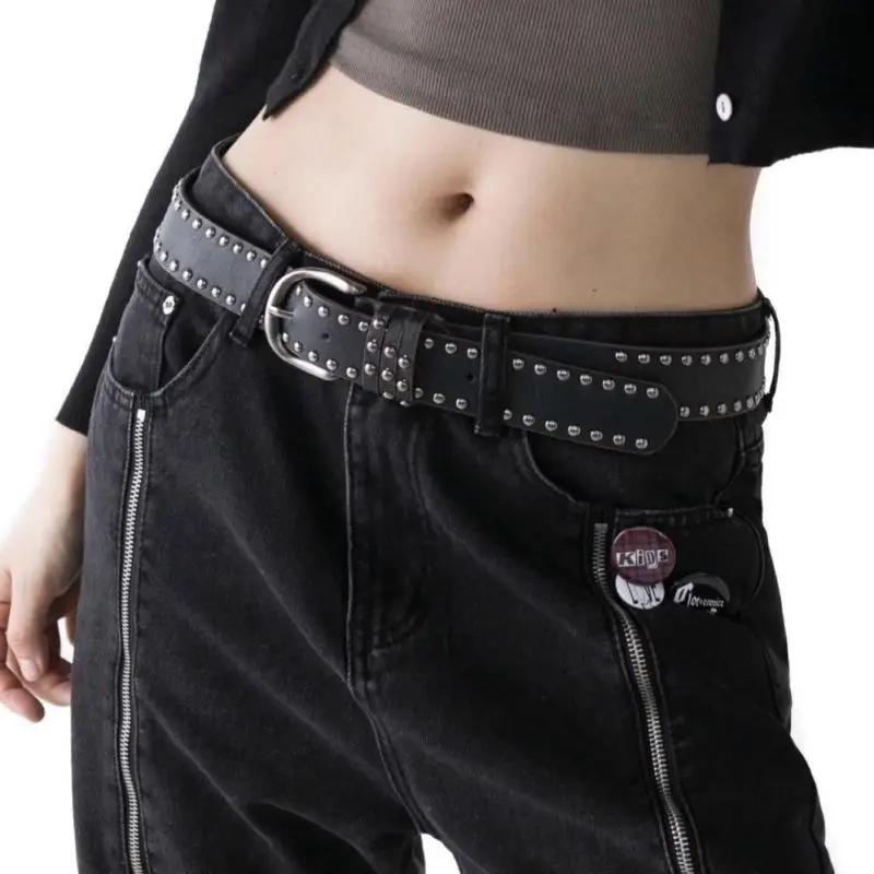 New Women's Jeans Belt – Stylish and Versatile Ladies' Waistband with Rivets Black Fashionable Belt with a Sense of High Fashion