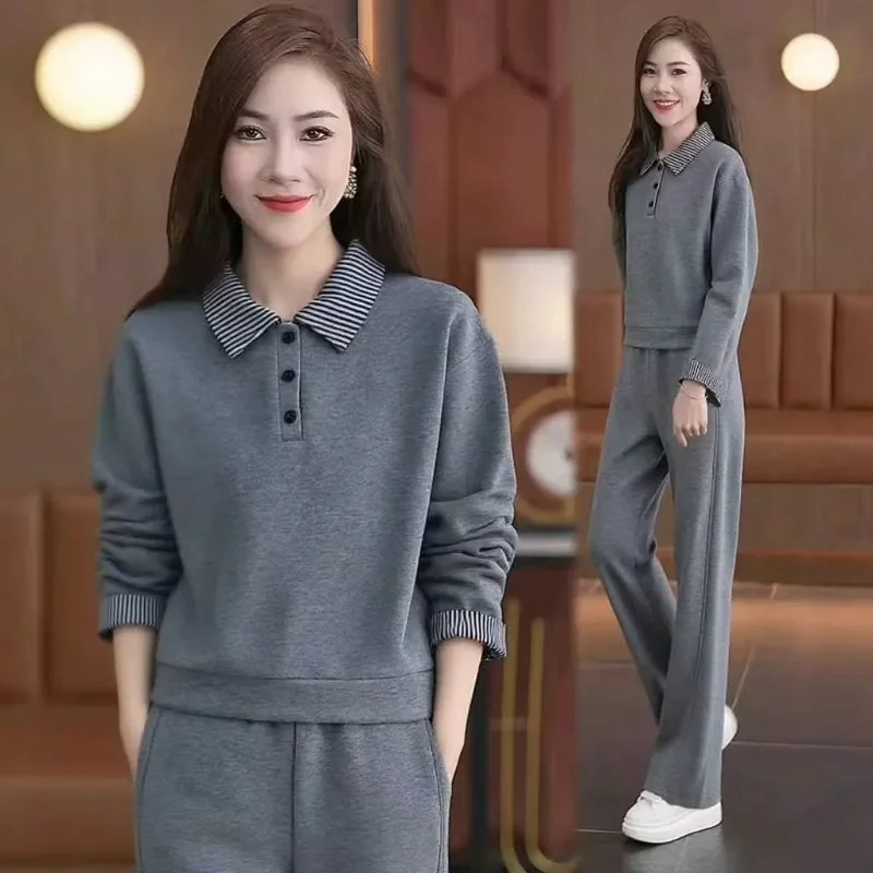 Lazy Style Spring Autumn New Style Women's Clothing Stylish Casual Fake Two Piece Sweatshirt Set One Complete Set Fashion Outfit