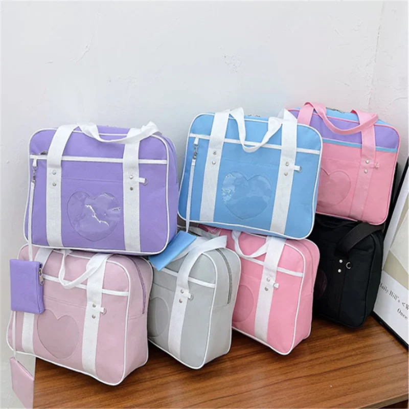 Japanese Lolita Heart JK School Uniform Bags Fashion Women Oxford  Women Student PU Handbag Cosplay Anime Shoulder Bag