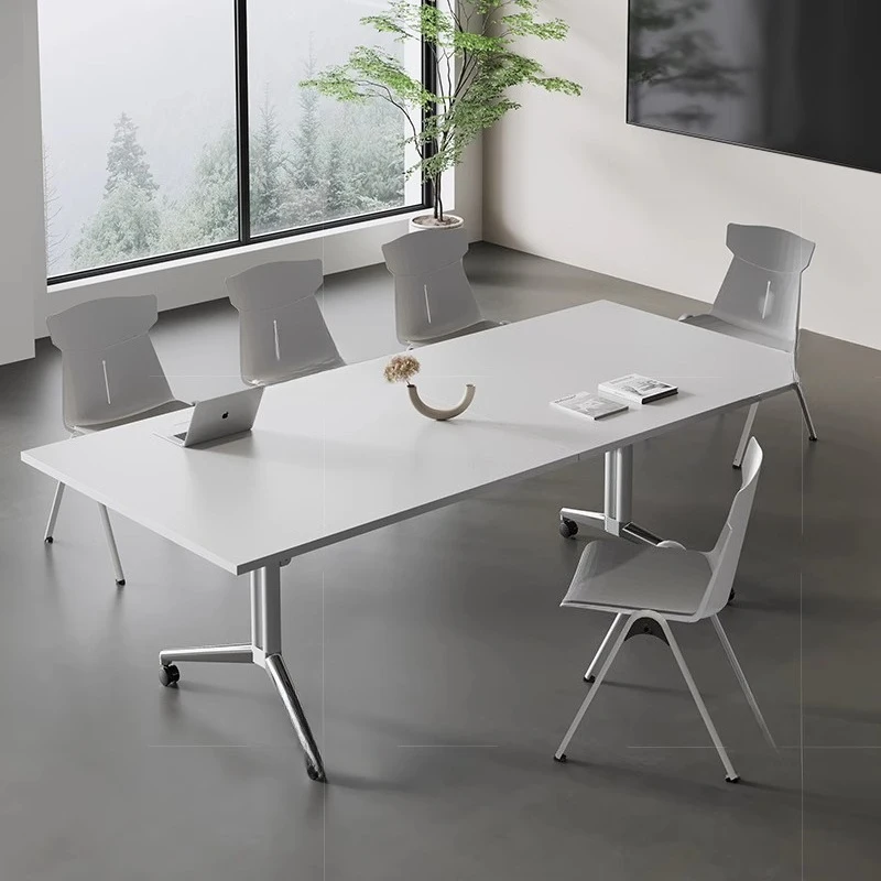 

Movable folding conference table, long strip training, telescopic splicing office with wheels, oversized removable