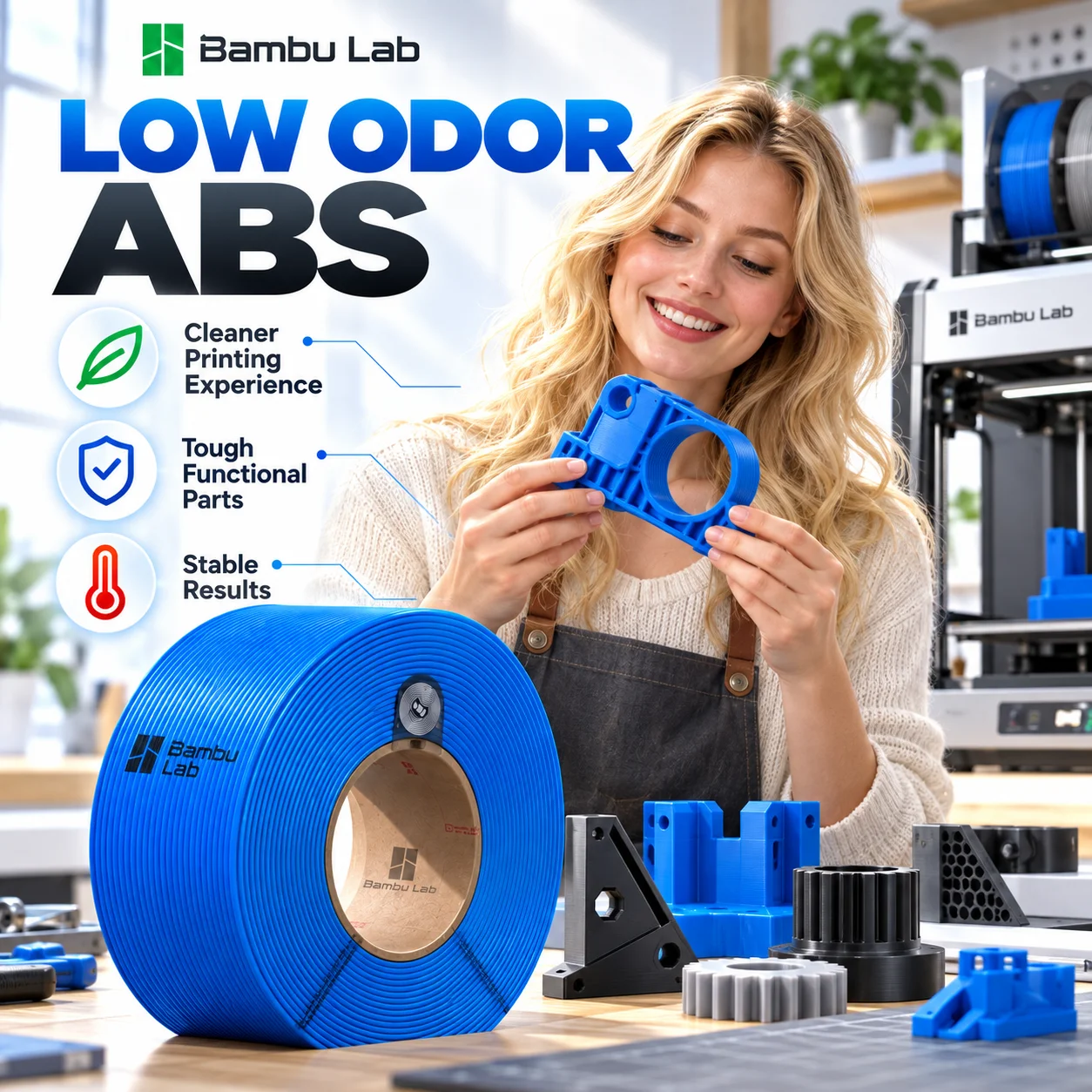 Bambu Lab ABS Filament Refill 1.75mm 1kg Low Odor Tough Heat Resistant RFID Ready for AMS 3D Printer
