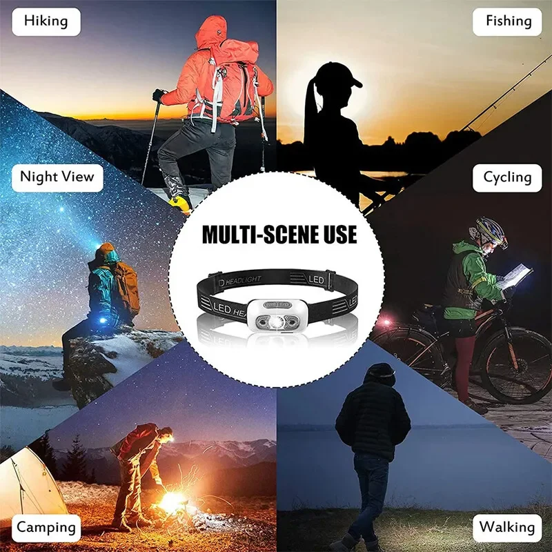 Mini LED Sensor Headlamp Body Motion Sensor Headlight 3 Modes USB Rechargeable Torches Light Outdoor Waterproof Camping Lights