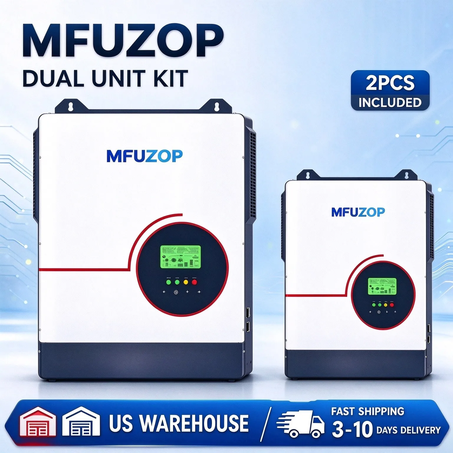 MFUZOP  2PCS Bundle 3300W Hybrid Solar Inverter 24V, 120VAC 60Hz Pure Sine Wave, Built-in MPPT Solar Charge Controller, Max PV Input 5000W Off-Grid Solar Power Inverter US Warehouse Fast Shipping