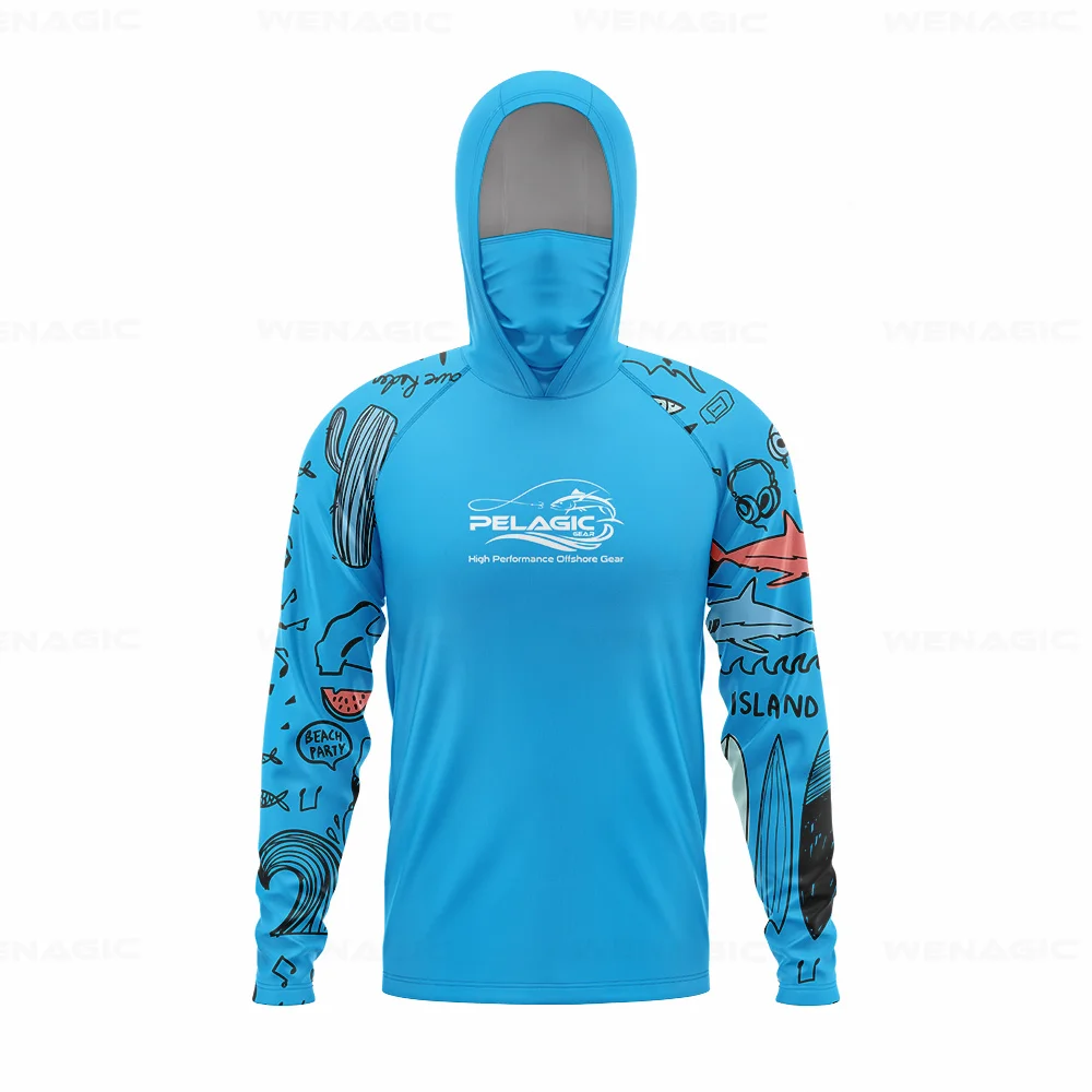 pelagic gear Men Hood Fishing Shirt long sleeve Fishing clothing fishing t shirt uv protection fishing shirt Fishing Apparel