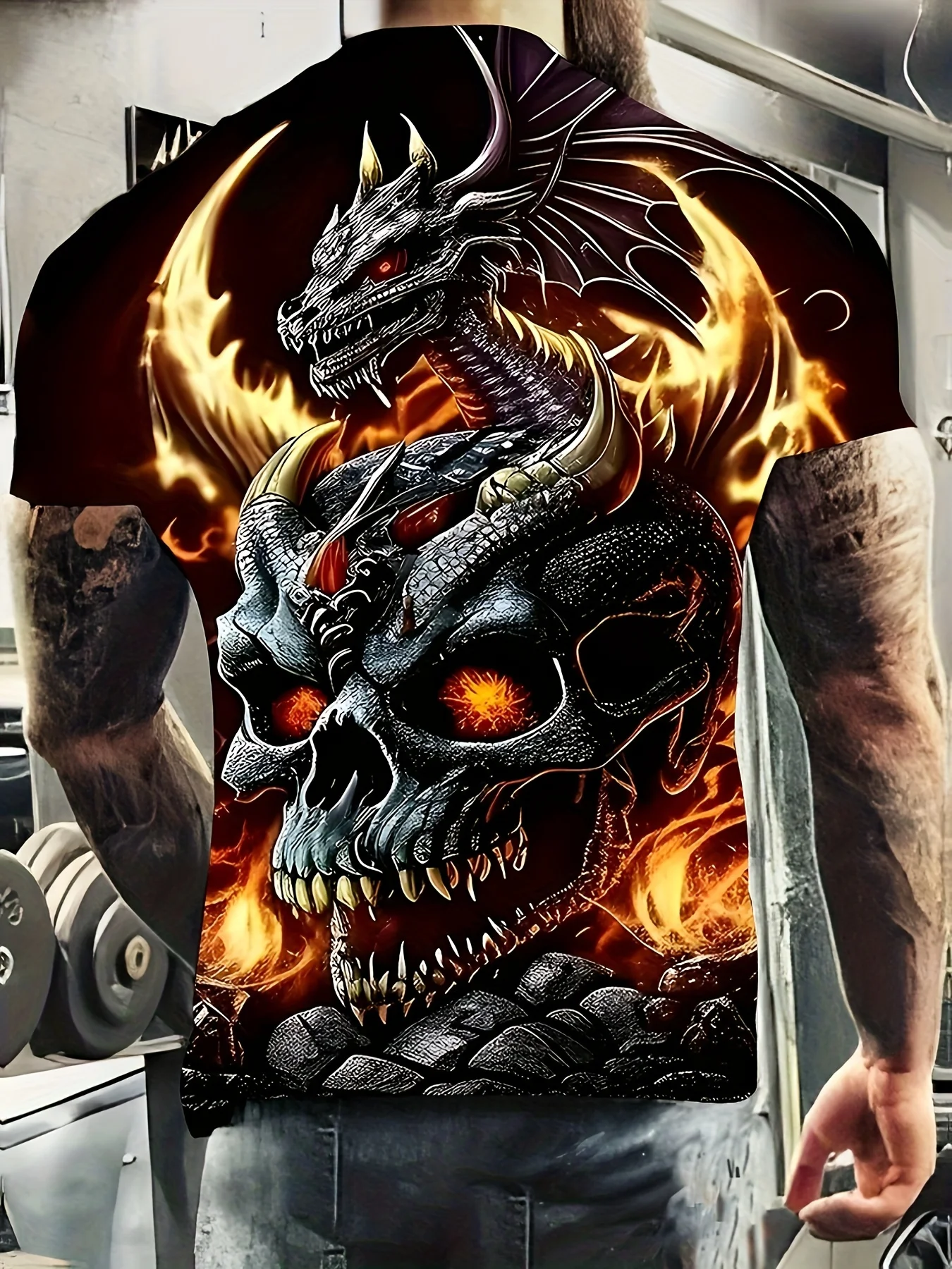 Mens Dragon Print Cotton Blend T-shirt - Stylish Crew Neck Comfortable & Breathable for Summer Casual Everyday Wear Hot Sale