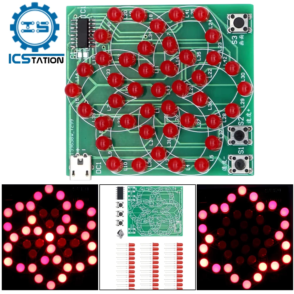 

DIY Electronic LED Kit Pattern Windmill Flowing Light Soldering Project Practice Component Welding Skills Training Suite