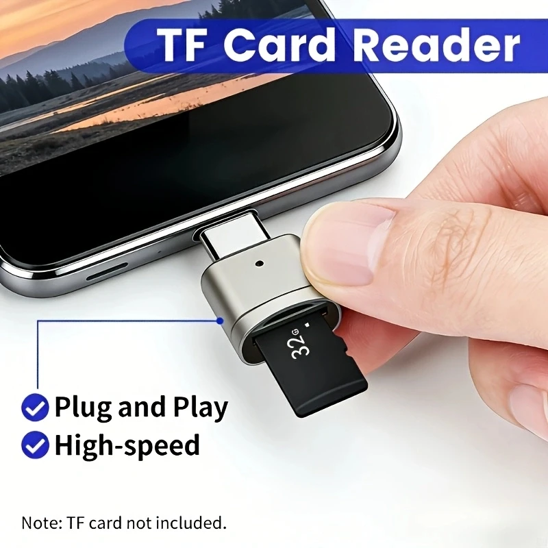USB C TF Card Reader, USB C to USB A, Portable OTG Card Adapter for Android Phone, Camera, Laptop, Metal Type-C Card Reader image 3