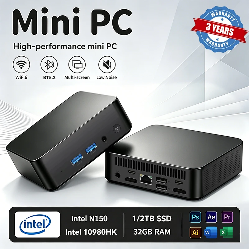 Mini PC Portátil 2026 Intel Core I9 10980HK N150, 32GB RAM, 1TB SSD, Windows 11 Pro, PC para Juegos 4K, Oficina y Estudio, WIFI 6, BT5.2