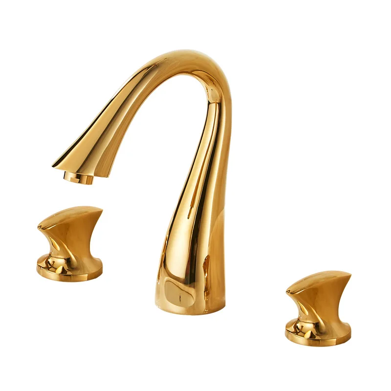 

European three-hole undercounter basin hot and cold faucet, gold brass washbasin washbasin washbasin