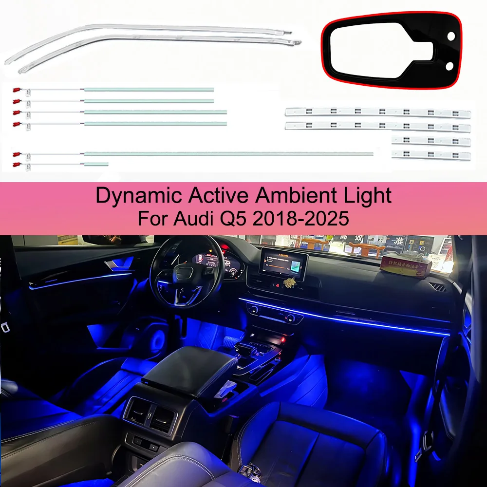 Dynamic Active Ambient Light For Audi Q5 2018-2025 24 Lights Interior Neon Strip Door Panel Atmosphere Light Decorative Light