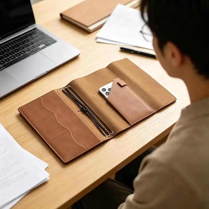 @*Refillable Crazy Horse Leather Binder Organizer Vintage Compact Notebook for Student Study Work Journaling - view 2
