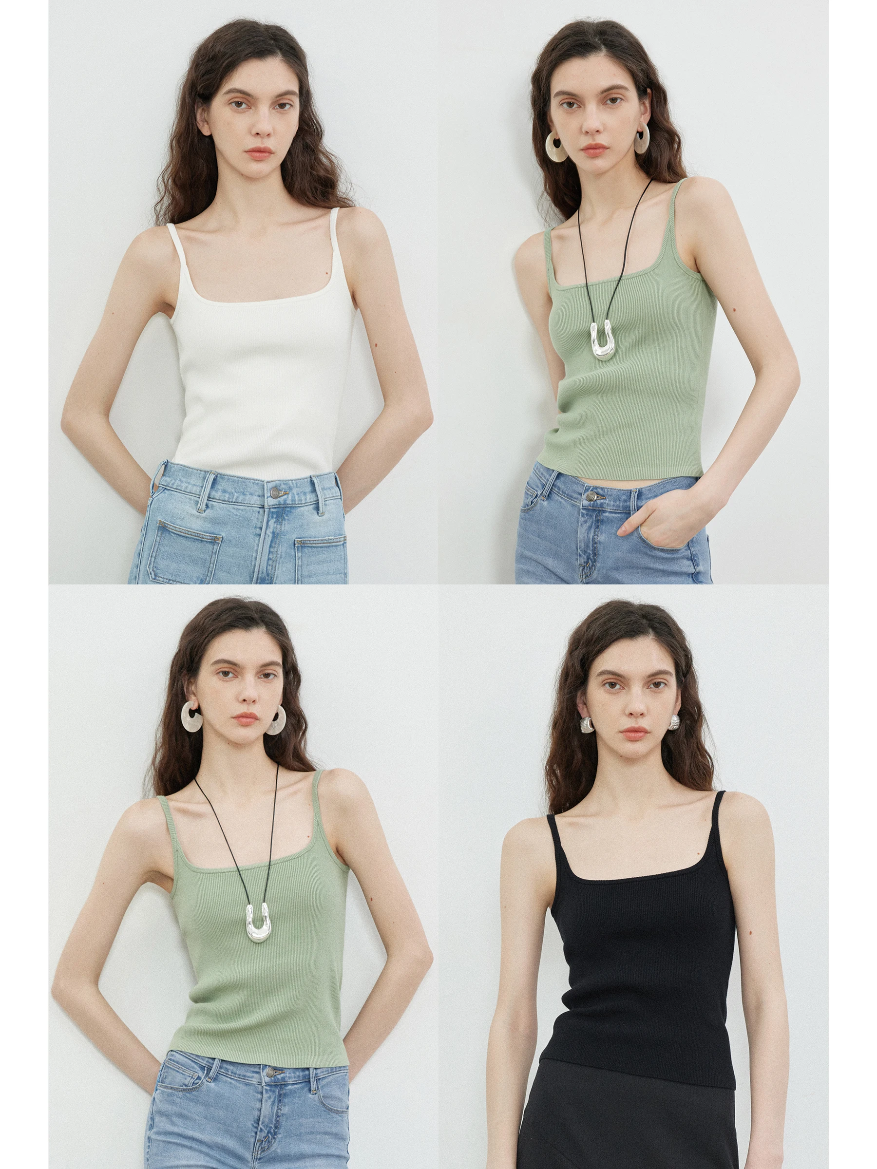 

Удобный высокоэластичный утягивающий сухой вязаный жилет с U-образным вырезом на бретельках, женский модный повседневный дышащий внутренний костюм, лето 2024