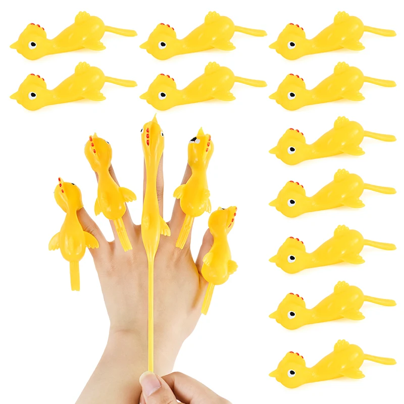 10PC Soft Chicken Finger Shooting Toys Slingshot Chick Practice Chicken Elastic Flying Finger Sticky DecompressionToy Kid's Gift