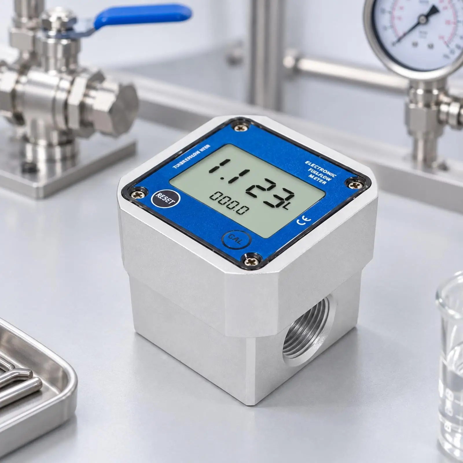 Elliptical Gear Flow Meter for Liquids with Calibration Button Aluminum Alloy for Industrial Piping