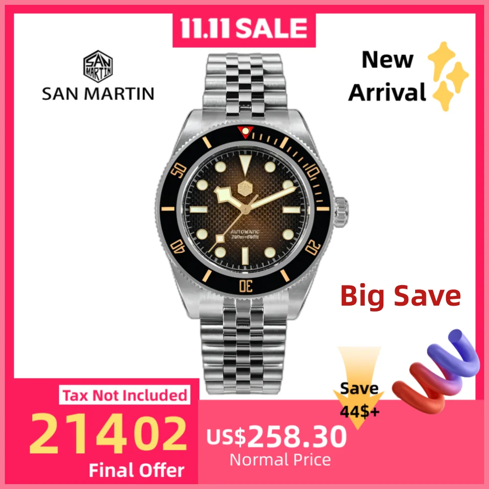 

San Martin 40mm Gradient Waffle Dial BB NH35 Automatic Watch For Men Diving 5-Link Bracelet Luxury BGW-X1 Erkek Saat SN0128-3