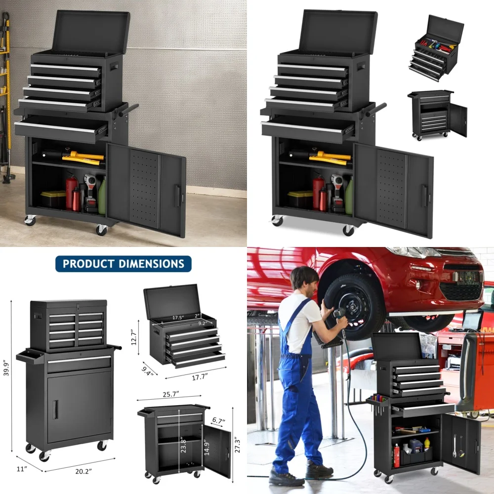 صندوق أدوات المتداول مع 5 أدراج وعجلات قابلة للقفل ومنظم 2 في 1 قابل للفصل