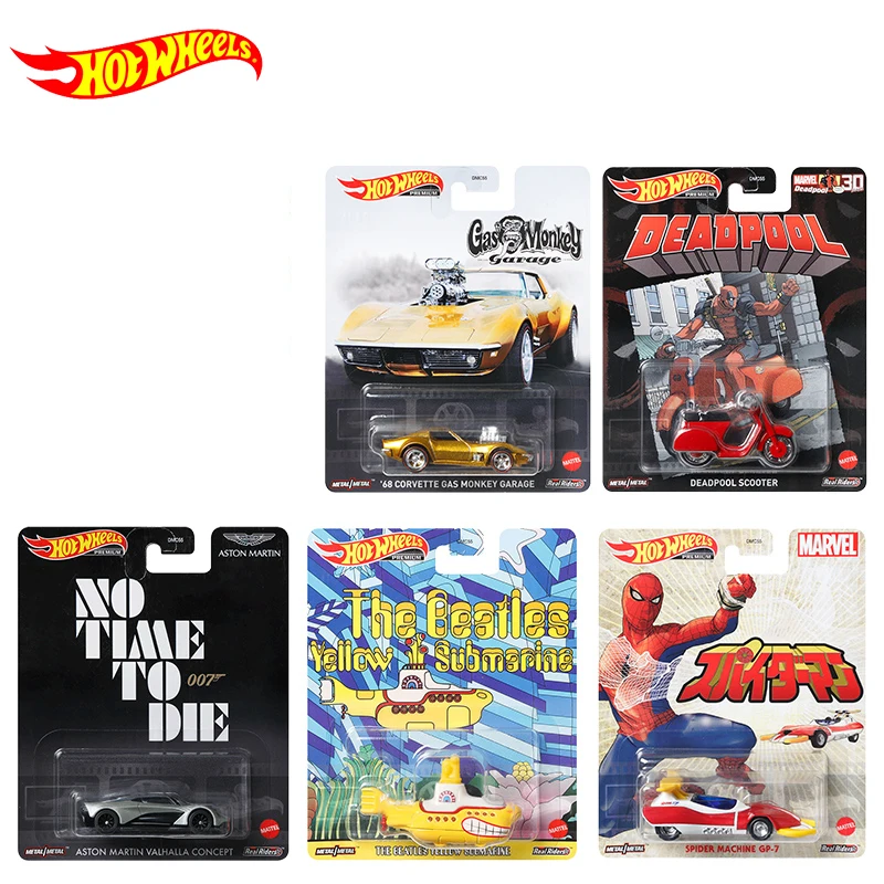 Original Hot Wheels Premium Car Retro Entertainment Collection Voiture Corvette Deadpool Aston Martin Boy Toys for Children Gift