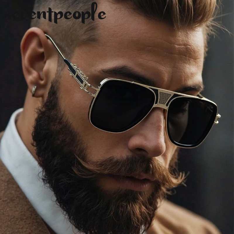 

Oversized Polarized Square Punk Sunglasses Men 2025 Luxury Brand Vintage Steampunk Metal Sun Glasses For Male Outdoor Shades