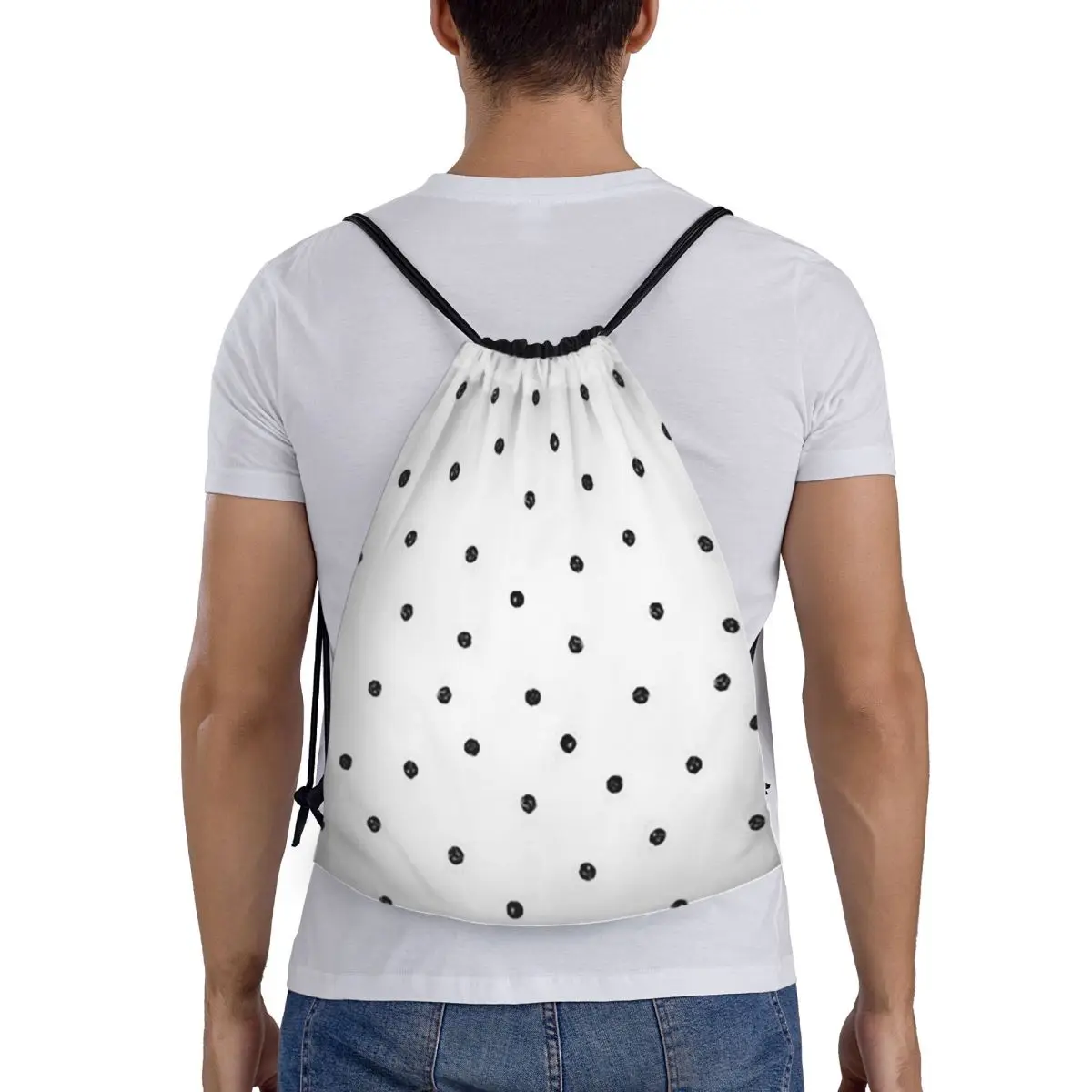 Black White Polka Dot Backpacks Multi-function Drawstring Bags Sundries Bag Book Bags for Travel Students
