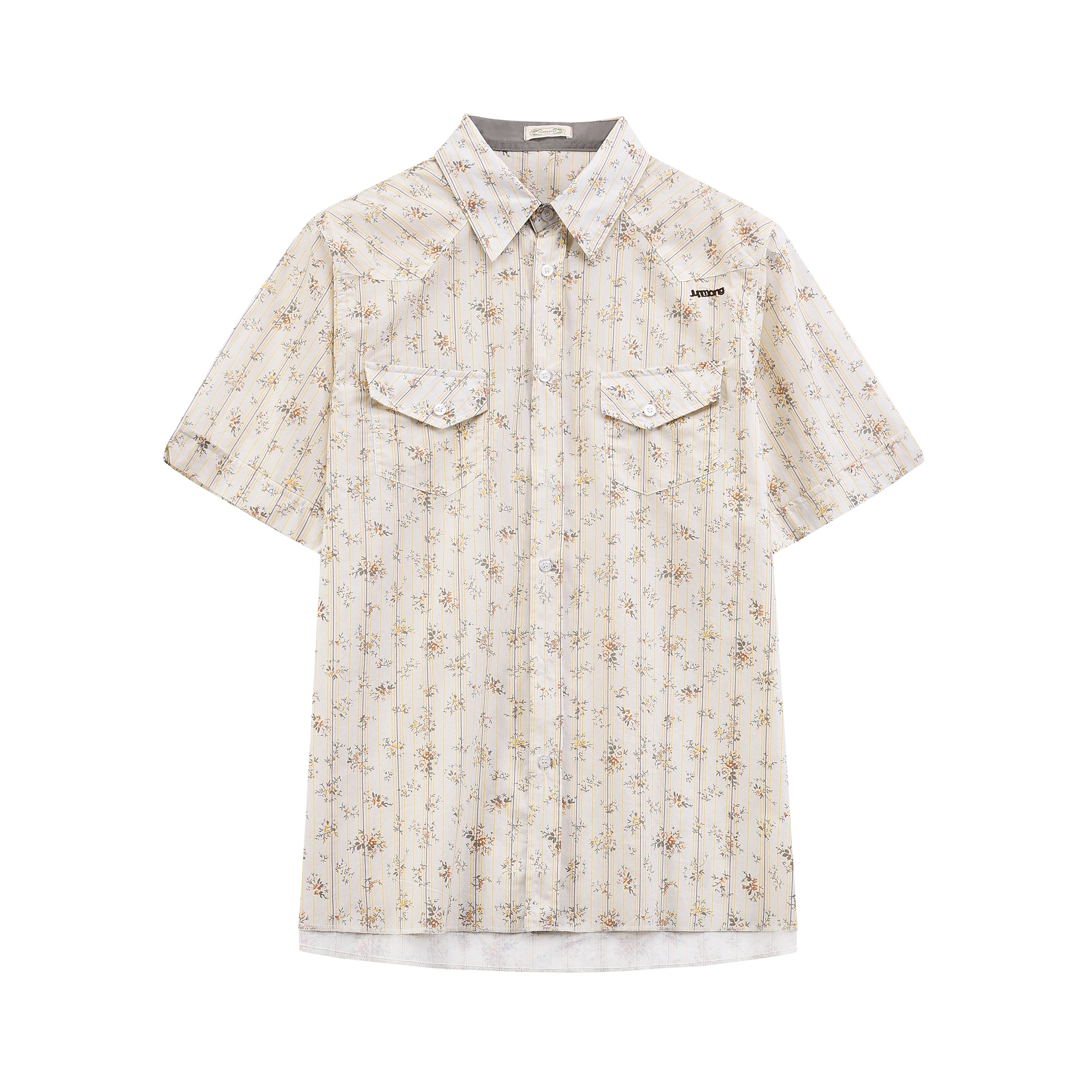 

JMWomen's Summer Floral Print irt ort Sve Midi Stripe Pattern Japanese Sle Top for Young Women Loose Fit Cotton 00%