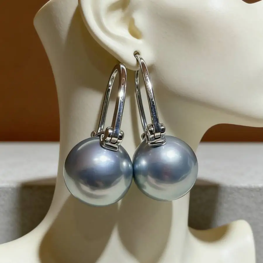 Minimalist Grey Faux Pearl Leverback Dangle Earrings Silver Tone Round Pearl Drop Earrings Classic Elegant Women Jewelry
