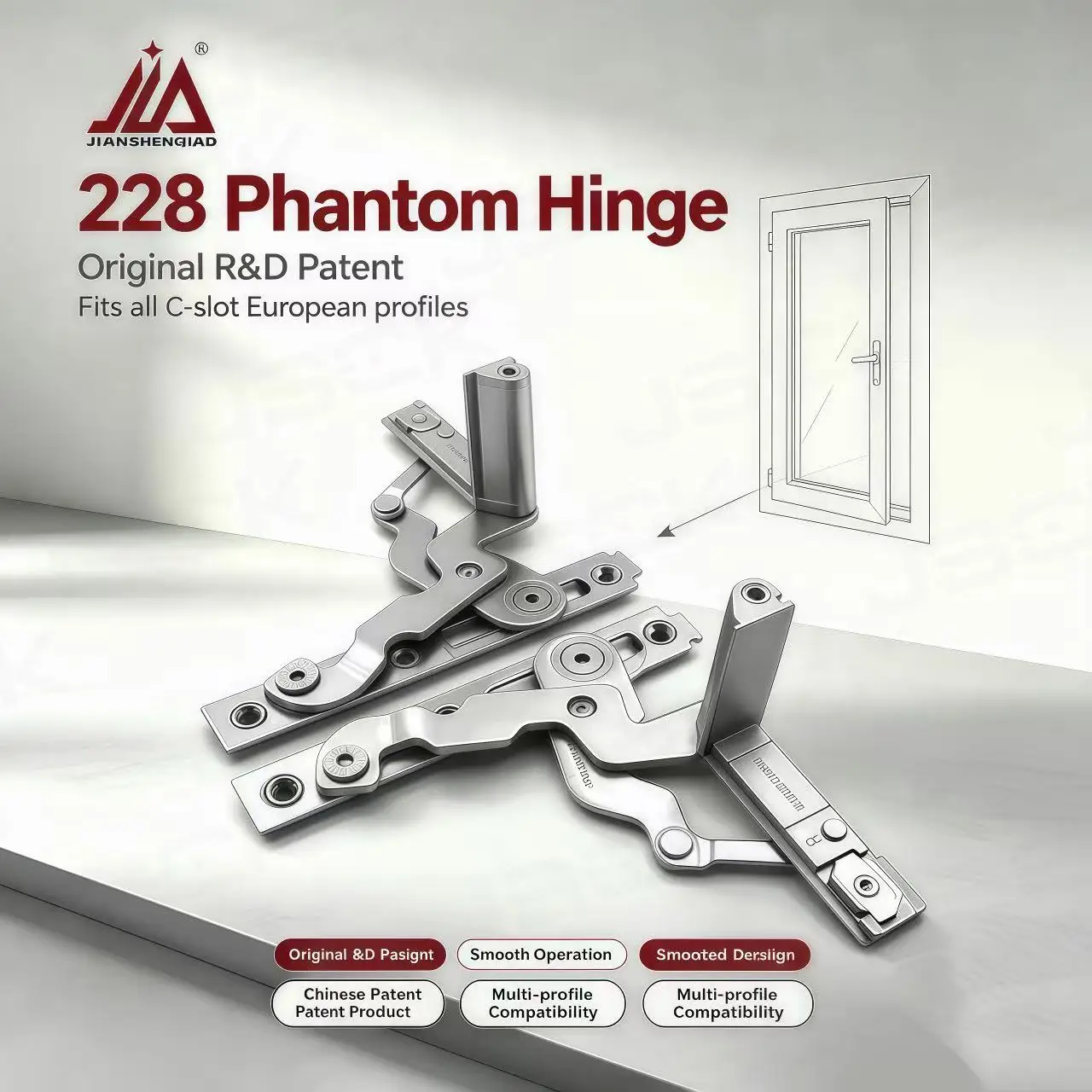 Invisible Door Hinge Multifunctional 304 Stainless Steel Concealed Hinge, 180° Adjustable Euro Groove Hinge for Window Hardware