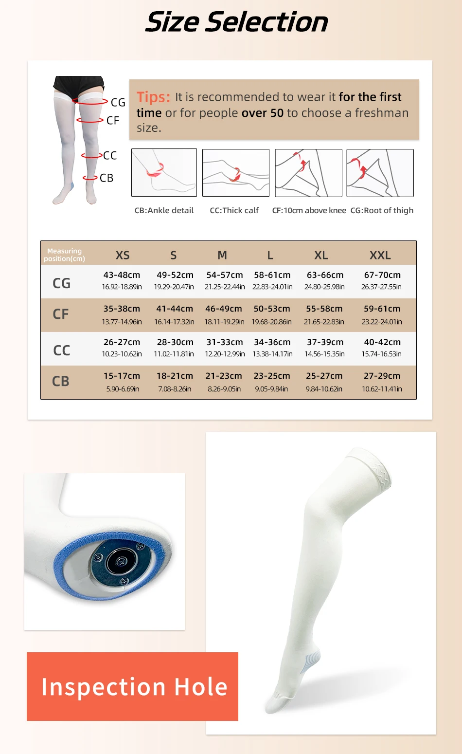 13-18 mmHg medizinische Kompressionsstrümpfe, antithrombotisch, für Damen und Herren, Krankenschwestern, hochelastisch, mit Silikon-Anti-Rutsch-Beschichtung, zur postoperativen Gesundheitspflege. – Detail 2