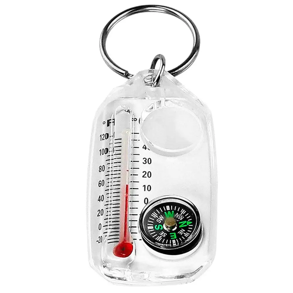 Outdoor Mountaineering Hiking Compass Keychain Portable Luminescent Accurate Compass Thermometer Mini Pocket Compass Keyring