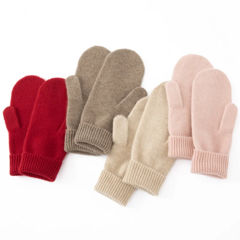 Autumn and Winter New 100% Pure Fine Cashmere Gloves for Women, Thickened Warm Finger Gloves, Outdoor Cold-Proof Gloves
