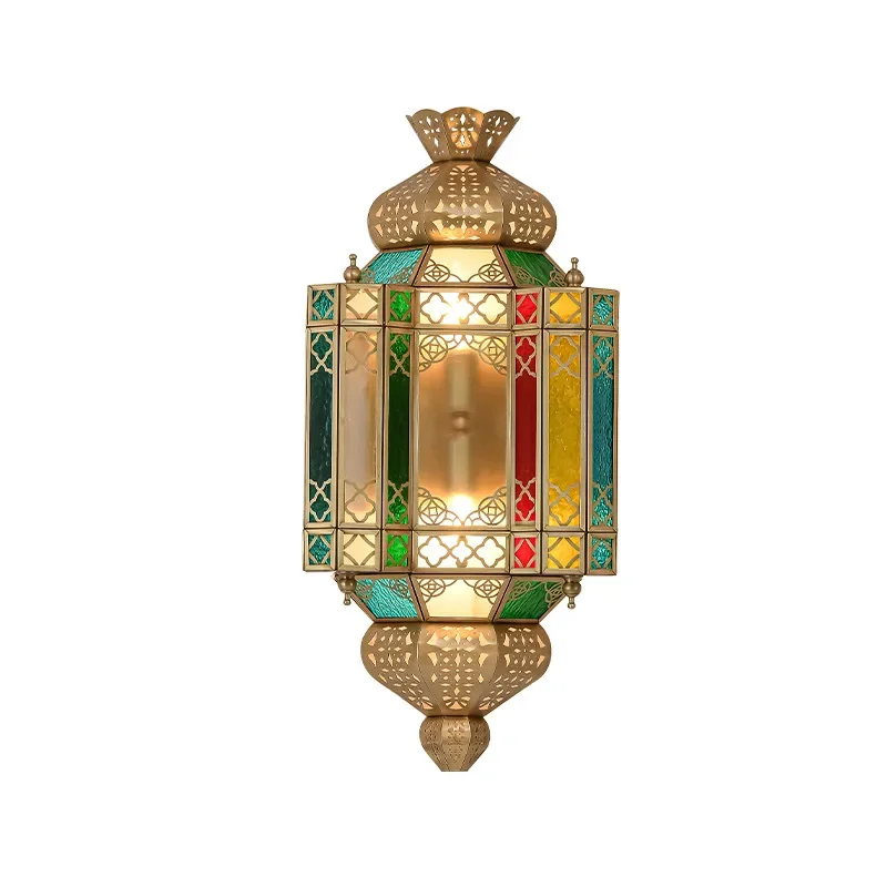 

Xinjiang style homestay retro exotic style wall lamp, Indian Arabic copper hollow art luminous wall lamp