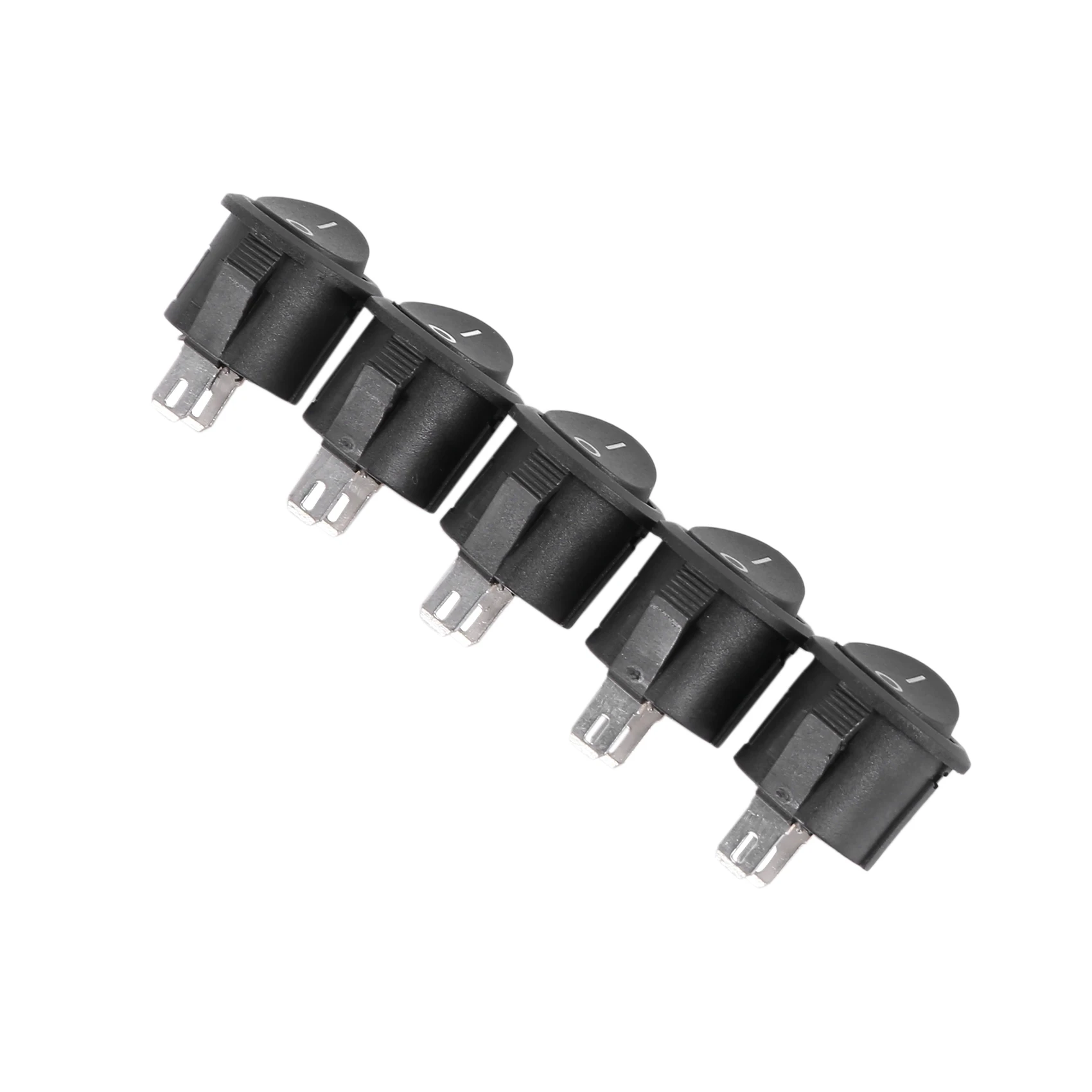 5 Pcs SPST Black Button On/Off Round Rocker Switch AC 6A/125V 3A/250V