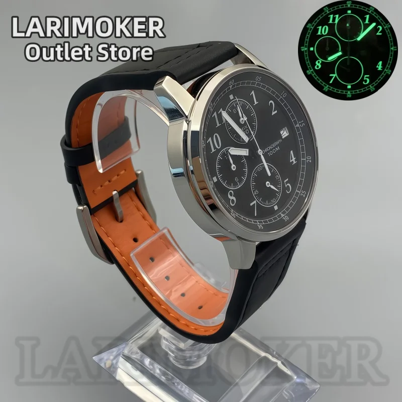 LARIMOKER 38.8mm Men's Quartz Watch Green Luminous 100M Water Resistant Sapphire Glass Compatible with VK67 Movement Men's Watch