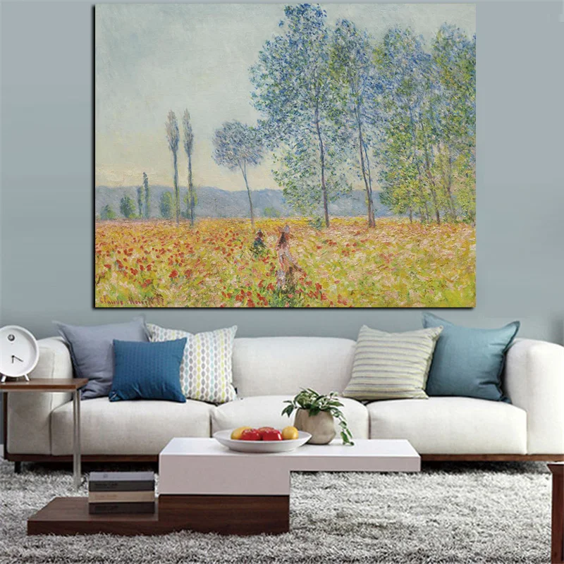 HD Print Claude Monet Poplars Poppy fields Impressionist Landscape Oil Painting on Canvas Poster Wall Picture for Living Room