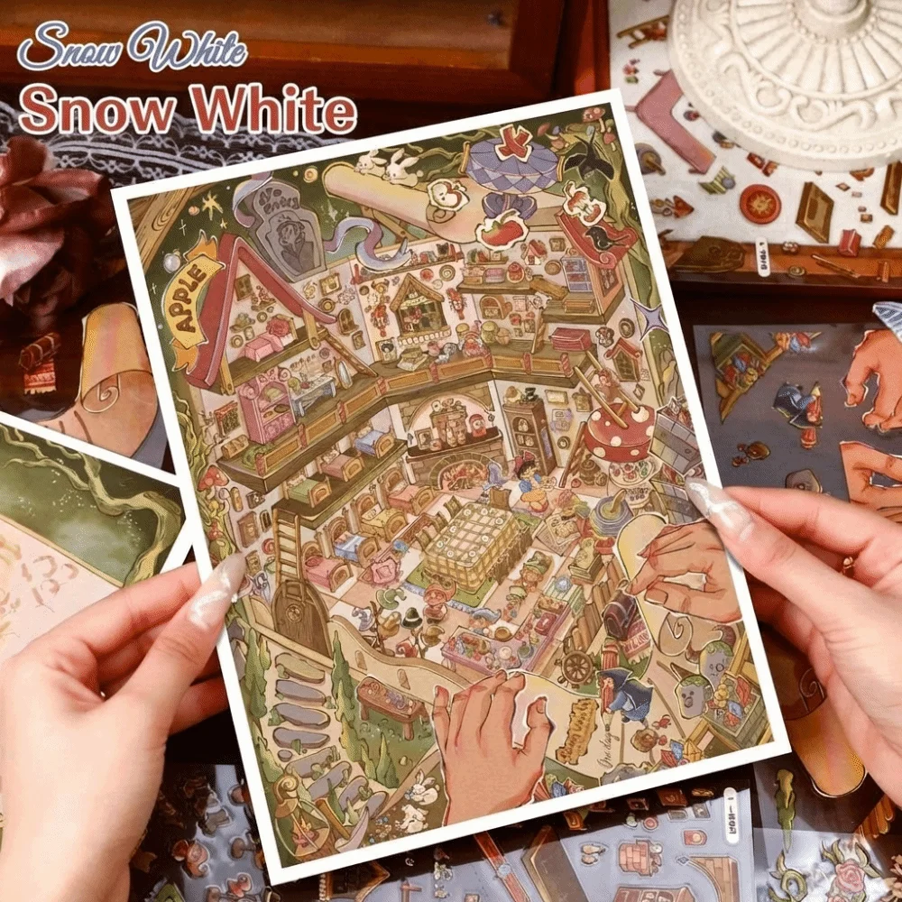 3D Fairy Tale Castle Sticker PET Fairy Tale World 3D Landscape Sticker 2 Themes Waterproof DIY Toy Game Stickers Creative Play