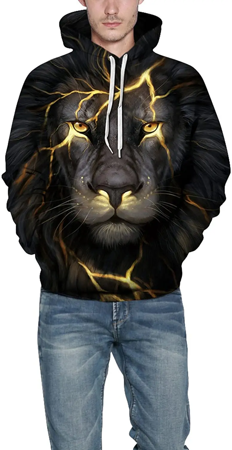 Autumn/Winter 2024 Men's Hoodie Sweatshirt Fun Lion Head 3D Men's Hoodie Street Casual Women's Jumper Loose Sweatshirt Wholesale