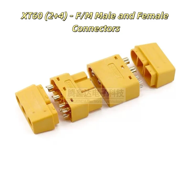 2+4 XT60 with Signal Pin Model Aircraft High Current Lithium Battery Plug Male Female 6pin Welding Wire Connector with sheath
