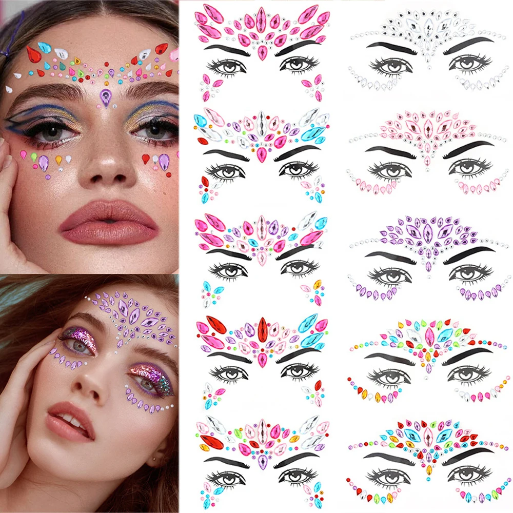 

1pc Diamond Face Sticker Glitter Crystal Face Decal 3D Self-Adhesive Rhinestones Small Size for Party Perfermance Face Makeup