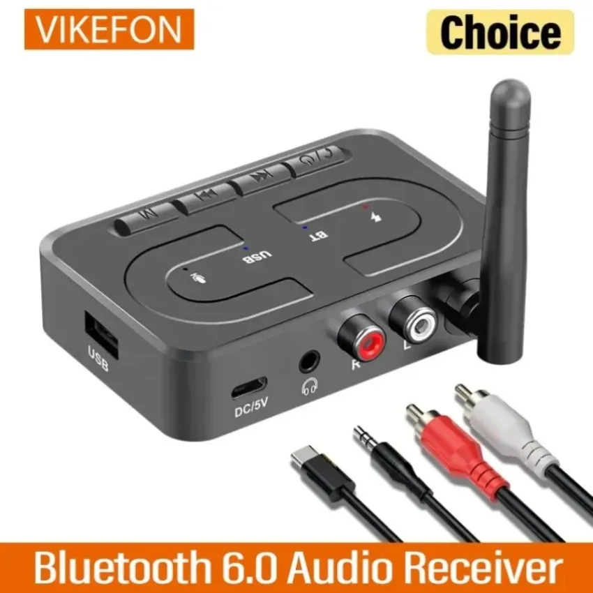 Bluetooth 6.0 Audio Receiver Transmitter AUX Wireless Adapter USB Playback Built-in Mic For Car Home Stereo Lossless Sound