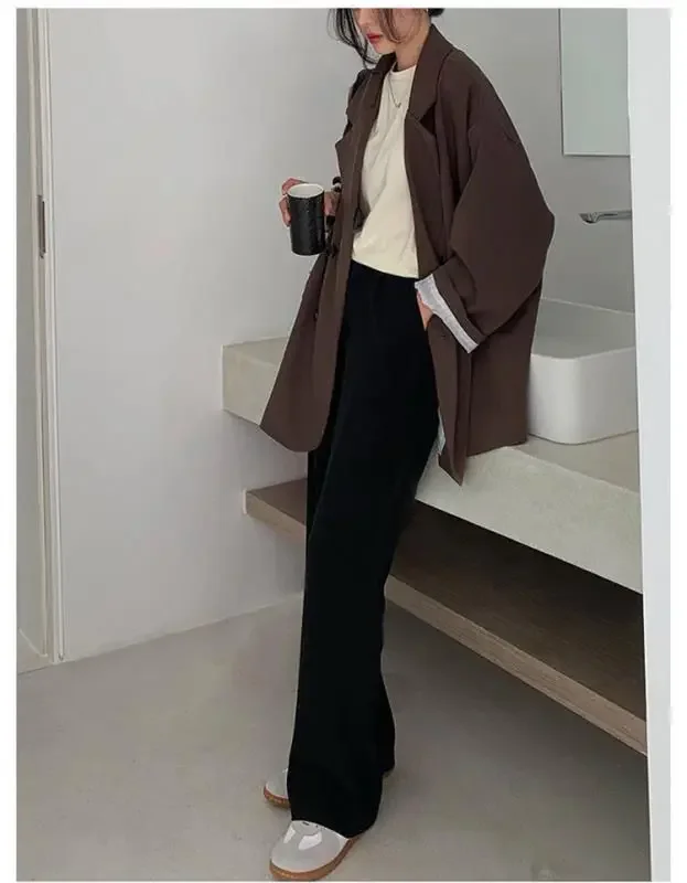 Brauner Blazer für Damen, elegant, offiziell, für Frühling und Herbst, modisch, langärmelig, übergroß, schick, lässige Anzugsjacke – Detail 7