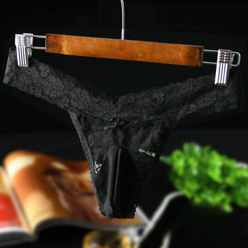 Men See Through Underwear Sexy Lace Oil Shiny Pouch Panties Breathable Thongs G String Low Waist Sissy Transparent String