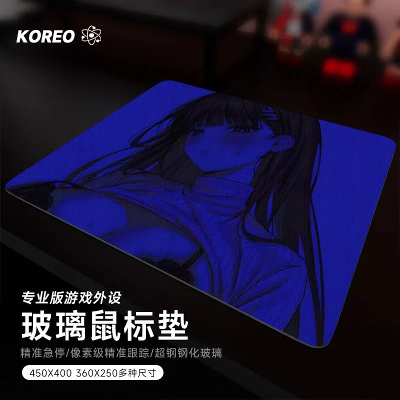 

Japanese Anime Blue Girl Sexy Y2K Glass Gaming Mouse Pad Smooth Frosted Surface Desk Mat Tempered Upgrade FPS Mousepad Esports