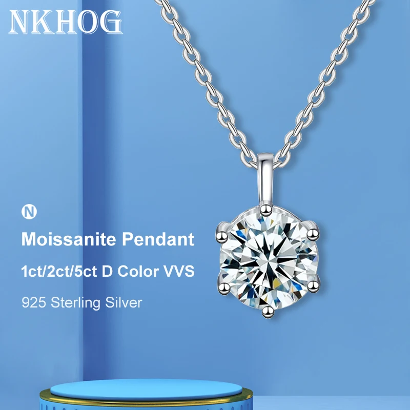 NKHOG 1ct 2ct 5ct D Color VVS1 Moissanite Pendant Necklace For Women 925 Sterling Silver Jewelry Ladies Birthday Valentine Gift