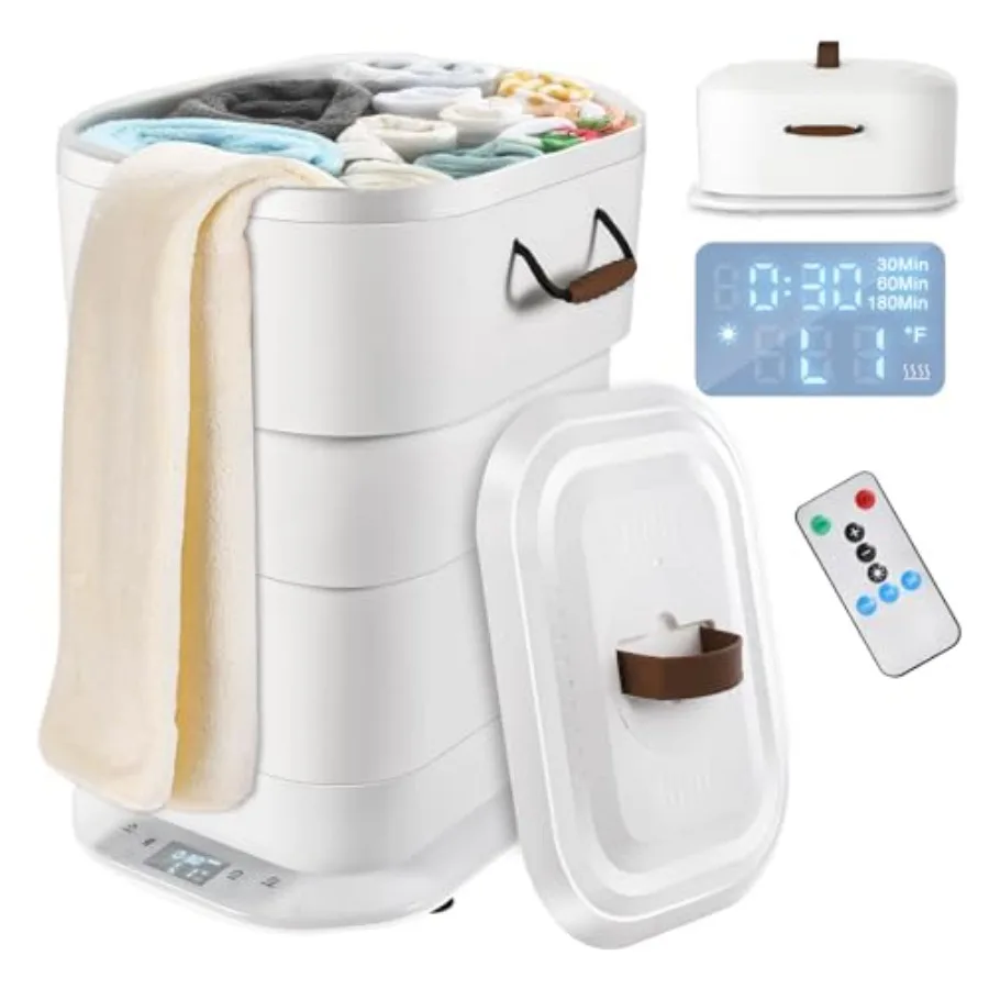 

Large Towel Warmer for Bathroom - 27L Foldable Towel Warmer Bucket with LCD Display and Remote Control Auto Shut Off Fits Up to