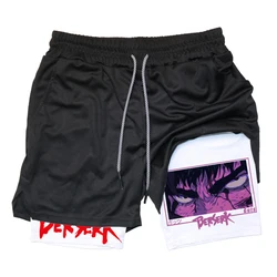 Anime Gym Shorts Men’s Double Layer 2-In-1 Quick-Drying Sweat-Absorbent Gym Shorts Men With Pockets Stretchy Running Shorts Men